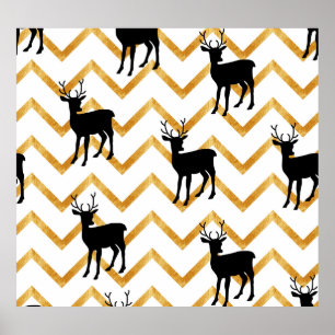 Schwarzes Hirsch, goldenes Muster. Poster