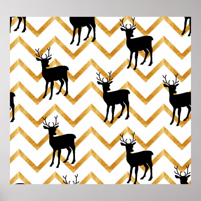 Schwarzes Hirsch, goldenes Muster. Poster (Vorne)
