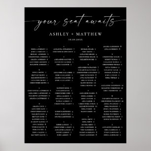 Schwarzes Hochzeits-Sitzplan Elegantes Alphabeti Poster