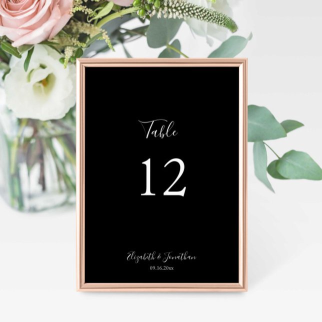 Schwarzes Hochzeitsmenü-Script Modern Minimalistis Tischnummer (Von Creator hochgeladen)