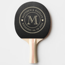 Schwarzes Hochzeitsmonogramm Herz auf Leinwand Tischtennis Schläger