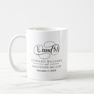 Schwarzes Hochzeitsmonogramm personalisiert Kaffeetasse