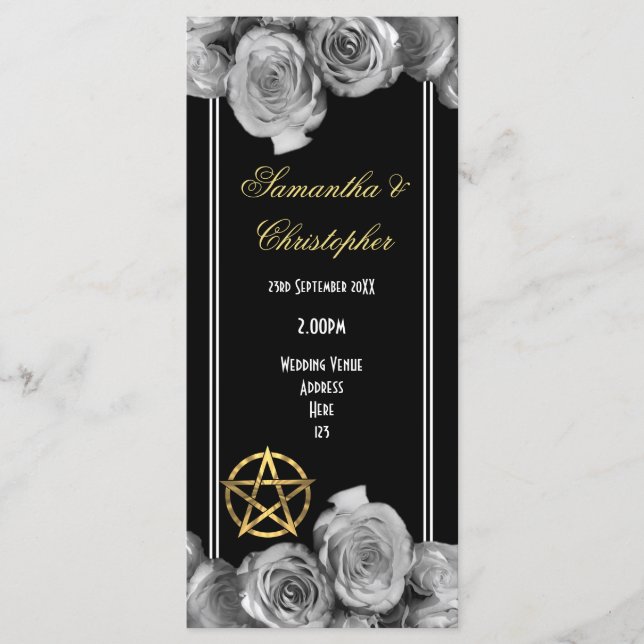 Schwarzes Hochzeitsprogramm für Wiccan Pentagramm Programm (Vorderseite)