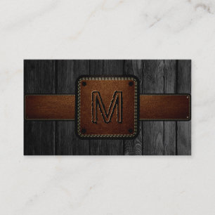 Schwarzes Holz Brauner Leder-Look Monogram Visitenkarte