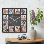 Schwarzes Holz Custom Foto Collage Elegant Quadratische Wanduhr<br><div class="desc">Erstellen Sie einfach Ihre eigene personalisierte,  schwarze Holzputz elegante Wand-Uhr mit Ihren individuellen Fotos. Um die besten Ergebnisse zu erzielen,  schneiden Sie die Bilder vor dem Hochladen auf Quadrat - mit dem Fokuspunkt in der Mitte.</div>