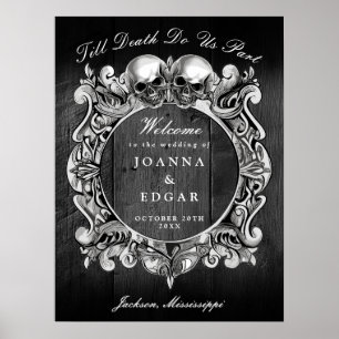Schwarzes Holz-Totenkopf-Gothic-Hochzeits-Willkomm Poster