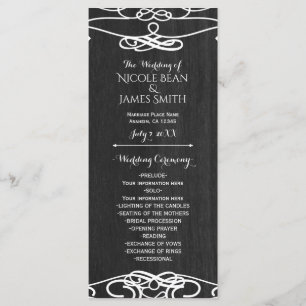 Schwarzes Holz & Weißes Vintage-Hochzeitsprogramm Programm