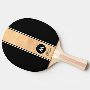 Schwarzes Holzstreifen-Monogramm Tischtennis Schläger