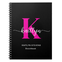 Schwarzes Hot Pink Monogram Sketchbook Notizblock