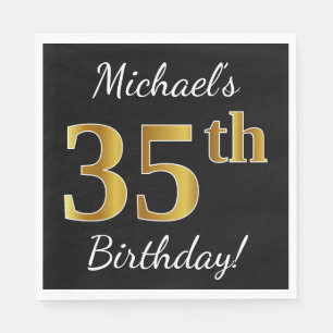 Schwarzes, Imitat-Gold35. Geburtstag + Serviette