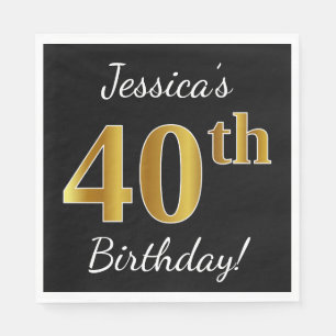 Schwarzes, Imitat-Gold40. Geburtstag + Serviette
