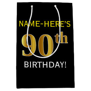 Schwarzes, Imitat-Gold90. Geburtstag + Mittlere Geschenktüte