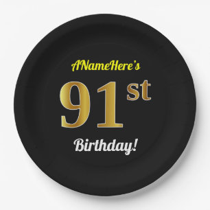 Schwarzes, Imitat-Gold91. Geburtstag + Pappteller