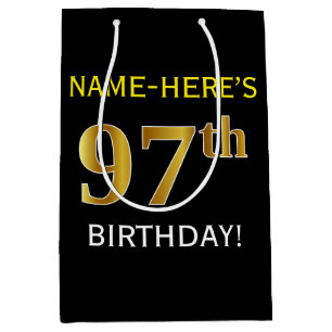 Schwarzes, Imitat-Gold97. Geburtstag + Mittlere Geschenktüte