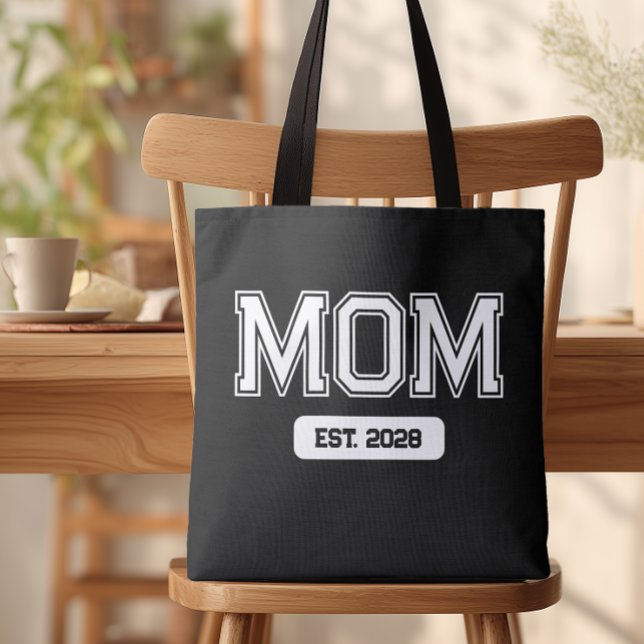 Schwarzes individuelles Datum Neue Mutter (Custom Mom Est. Tote Bag)