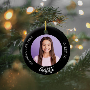 Schwarzes individuelles Foto Sweet 16 Keramik Ornament