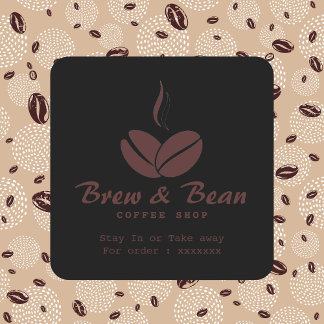 Schwarzes individuelles Logo eines Coffeeshops als Quadratischer Aufkleber