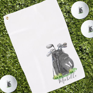 Schwarzes Initial Namen Monogramm Golfhandtuch