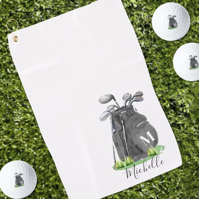 Schwarzes Initial Namen Monogramm Golfhandtuch (Black Initial Name Monogram Golf Towel )