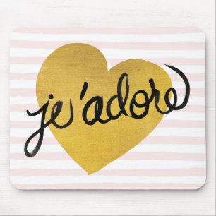Schwarzes J'adore Zitat-  u. Goldherz Mousepad