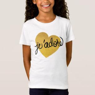 Schwarzes J'adore Zitat-  u. Goldherz T-Shirt