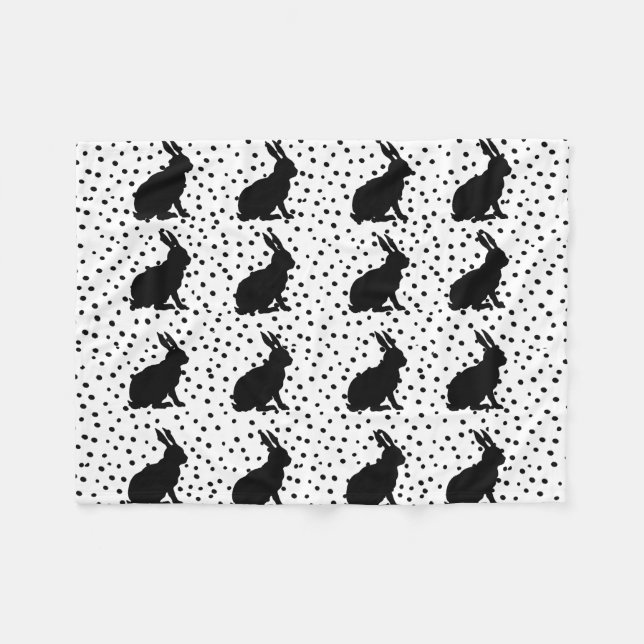 Schwarzes Kaninchen Silhouette Ostersonne Fleecedecke (Vorderseite (Horizontal))