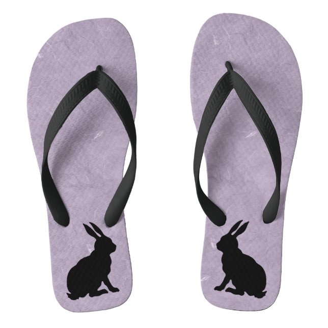 Schwarzes Kaninchen Silhouette Ostersonne Flip Flops (Fußbett)