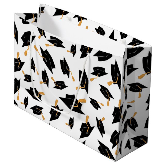 Schwarzes Kartenmuster auf Weiß Große Geschenktüte (Vorderseite Schrägansicht)