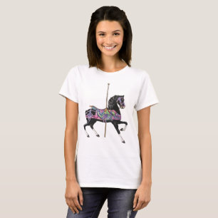 Schwarzes Karussell-Pferd T-Shirt