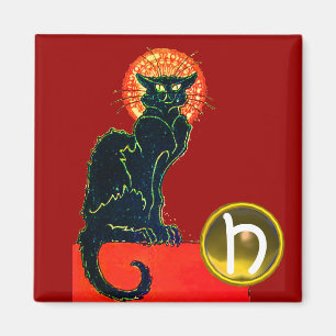 SCHWARZES KATZ-HALLOWEEN-PARTY GEM MONOGRAMM MAGNET