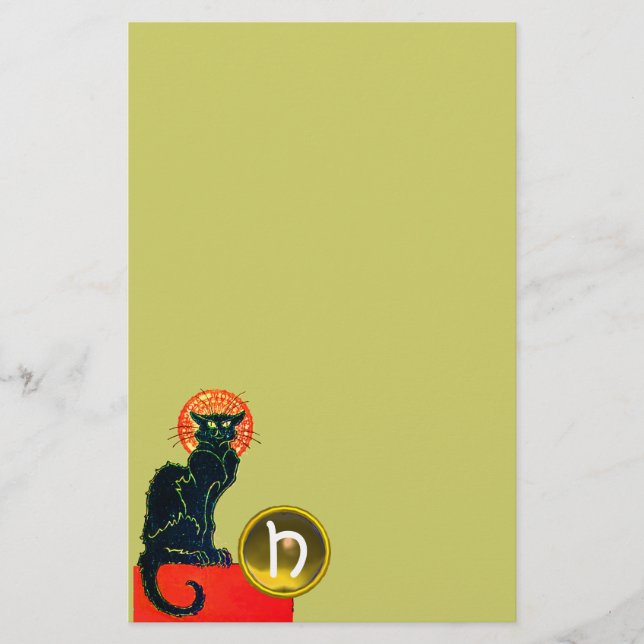 SCHWARZES KATZ-HALLOWEEN-PARTY-MONOGRAMM BRIEFPAPIER (Vorderseite)