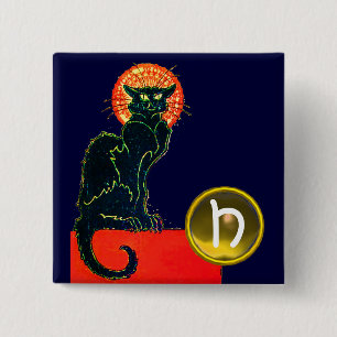 SCHWARZES KATZ-HALLOWEEN-PARTY-MONOGRAMM BUTTON