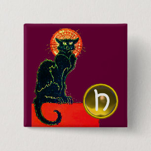 SCHWARZES KATZ-HALLOWEEN-PARTY-MONOGRAMM BUTTON