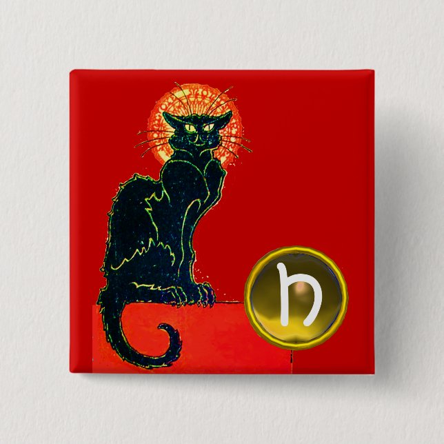 SCHWARZES KATZ-HALLOWEEN-PARTY-MONOGRAMM BUTTON (Vorderseite)