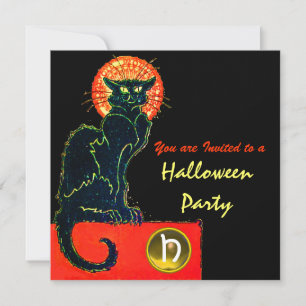 SCHWARZES KATZ-HALLOWEEN-PARTY-MONOGRAMM EINLADUNG