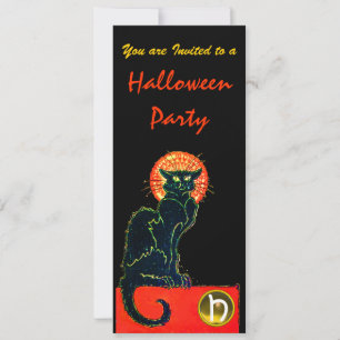 SCHWARZES KATZ-HALLOWEEN-PARTY-MONOGRAMM EINLADUNG