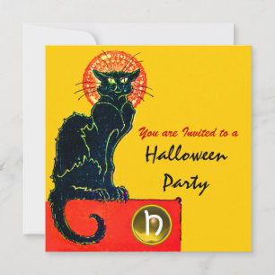 SCHWARZES KATZ-HALLOWEEN-PARTY-MONOGRAMM EINLADUNG