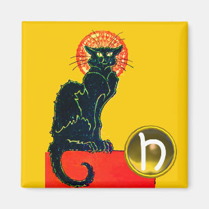 SCHWARZES KATZ-HALLOWEEN-PARTY-MONOGRAMM MAGNET