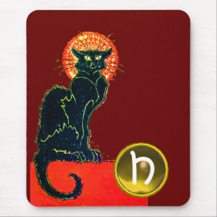 SCHWARZES KATZ-HALLOWEEN-PARTY-MONOGRAMM MOUSEPAD