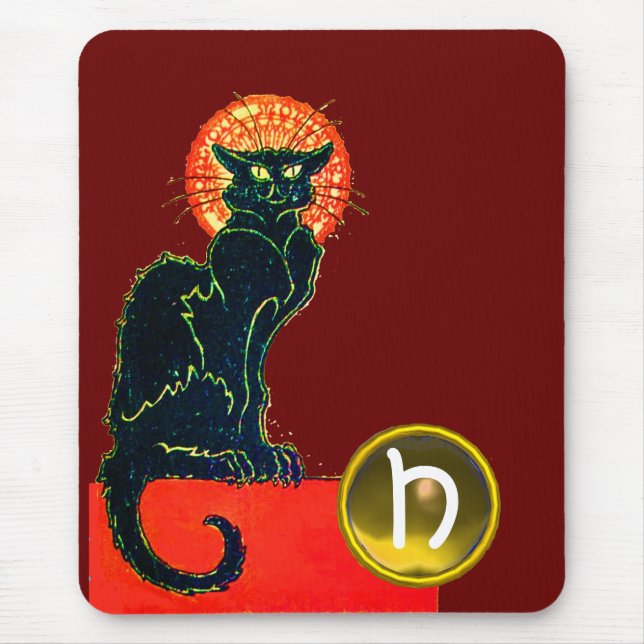 SCHWARZES KATZ-HALLOWEEN-PARTY-MONOGRAMM MOUSEPAD (Vorne)