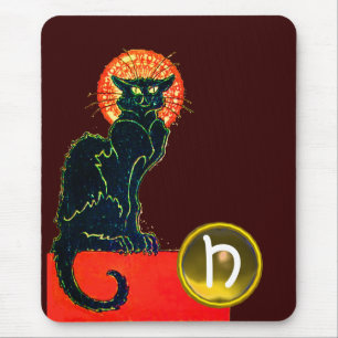 SCHWARZES KATZ-HALLOWEEN-PARTY-MONOGRAMM MOUSEPAD