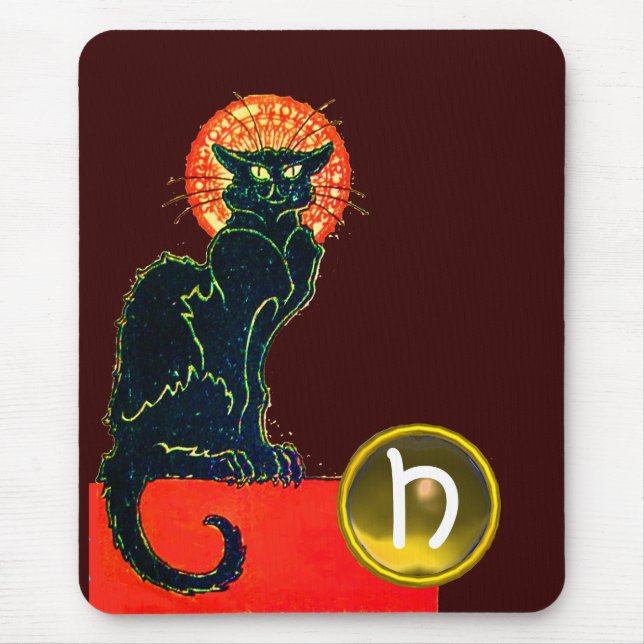 SCHWARZES KATZ-HALLOWEEN-PARTY-MONOGRAMM MOUSEPAD (Vorne)