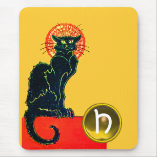 SCHWARZES KATZ-HALLOWEEN-PARTY-MONOGRAMM MOUSEPAD