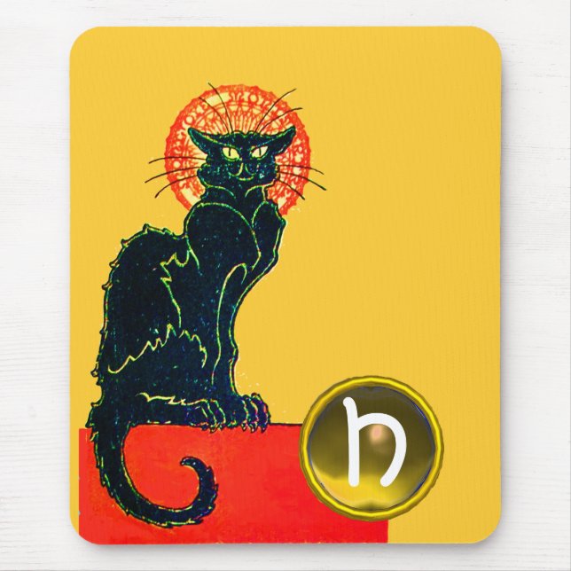 SCHWARZES KATZ-HALLOWEEN-PARTY-MONOGRAMM MOUSEPAD (Vorne)