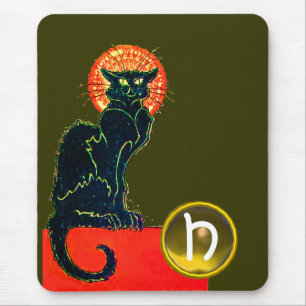 SCHWARZES KATZ-HALLOWEEN-PARTY-MONOGRAMM MOUSEPAD