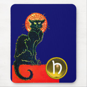 SCHWARZES KATZ-HALLOWEEN-PARTY-MONOGRAMM MOUSEPAD