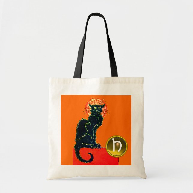 SCHWARZES KATZ-HALLOWEEN-PARTY-MONOGRAMM TRAGETASCHE (Vorne)