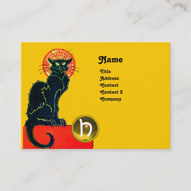 SCHWARZES KATZ-PARTY-MONOGRAMM VISITENKARTE (Vorderseite)