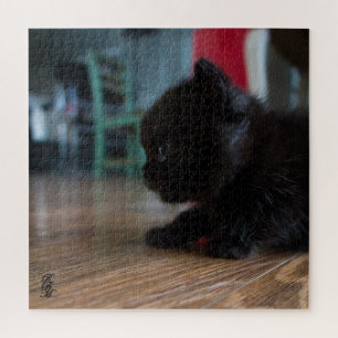 Schwarzes Kätzchen aus der Nähe Puzzle