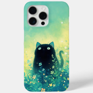 Schwarzes Kätzchen Blumige Fantasie Case-Mate iPhone Hülle